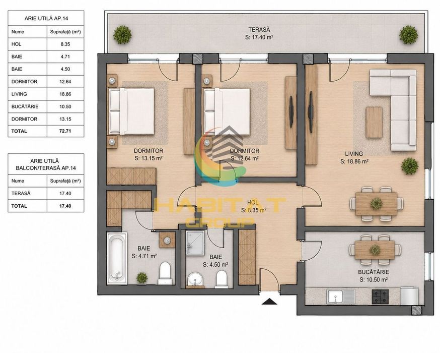 Apartament 3 camere - Pallady