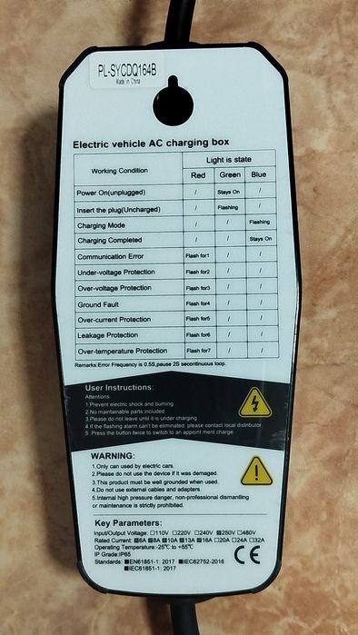 Incarcator ev 16A tip 2, 3.5 kW, NOU