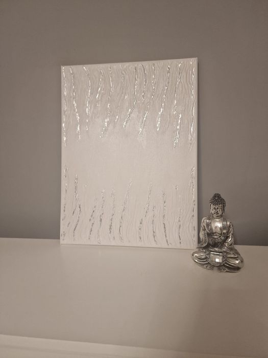 Tablou 3D realizat manual alb/argintiu 30x40 cm