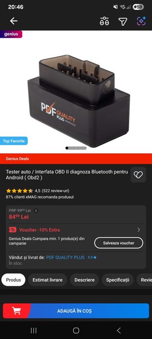 Tester auto / Interfata OBD II diagnoza Bluetooth pentru Android Obd 2