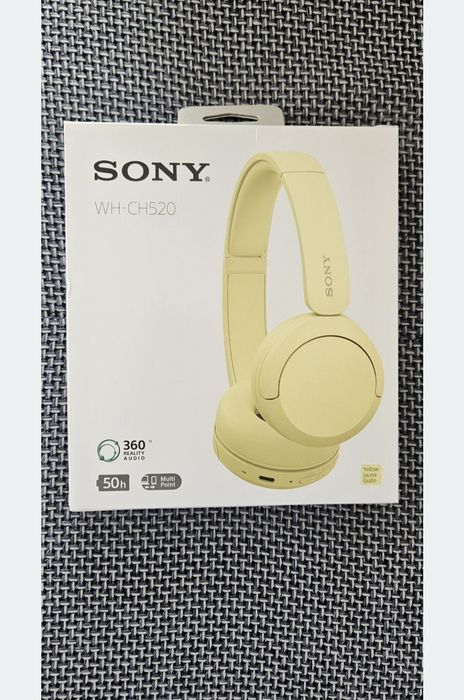 Căști Sony fără fir, model WH-CH520, în culoarea galbenă, nou, sigilat.