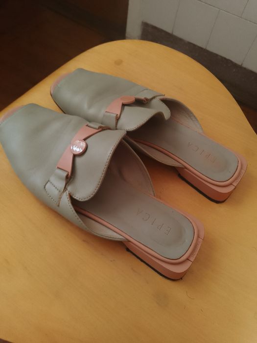 Papuci piele naturală de la Epica cu călcâi deschis mărime 40