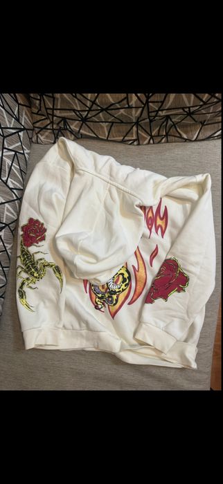 Hanorac cu glugă YourTurn mărimea L, alb cu imprimeu