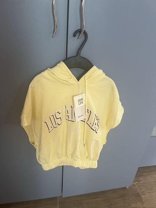 Bluza, Hanorac,  vesta Bershka Join Life galben pal, bumbac, nou cu eticheta, maneci cazute