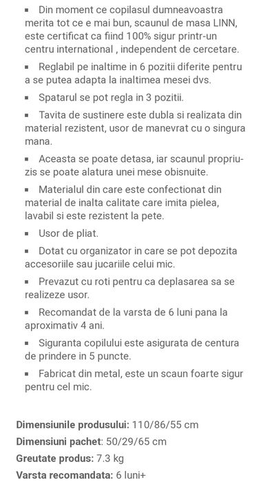 Scaun de masa pentru copii