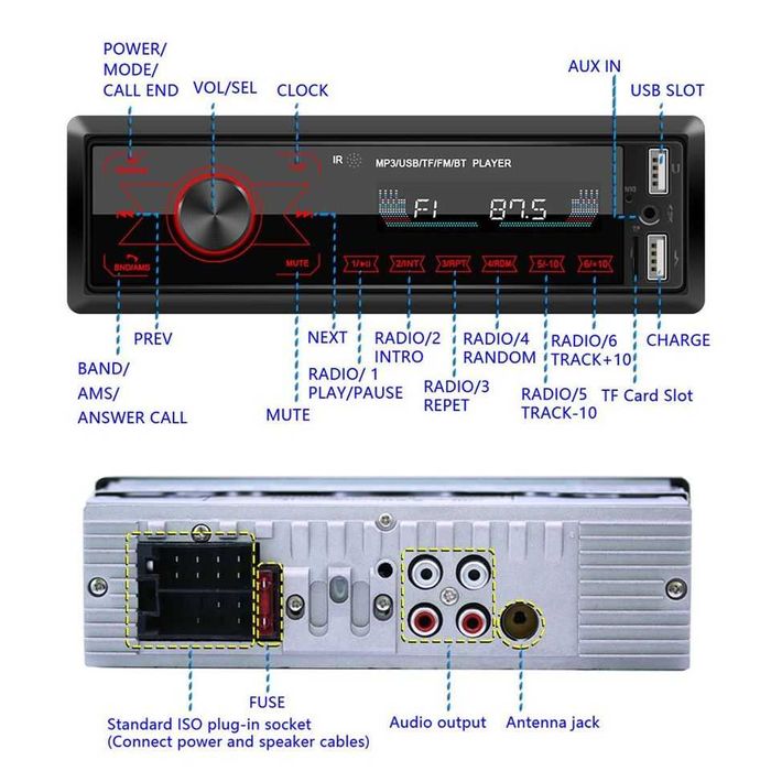 Casetofon auto, radio, mp3 player, Bt, Usb, Incarcare telefon 4x60
