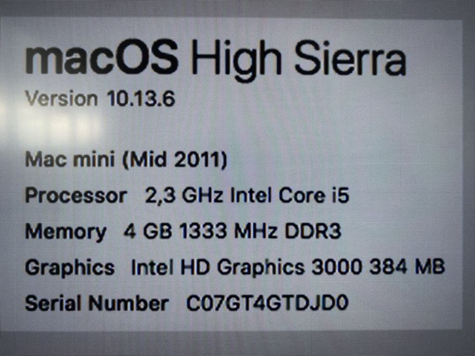 Mac mini (mid 2011) i5 4Gb DDR3 HDD 500Gb