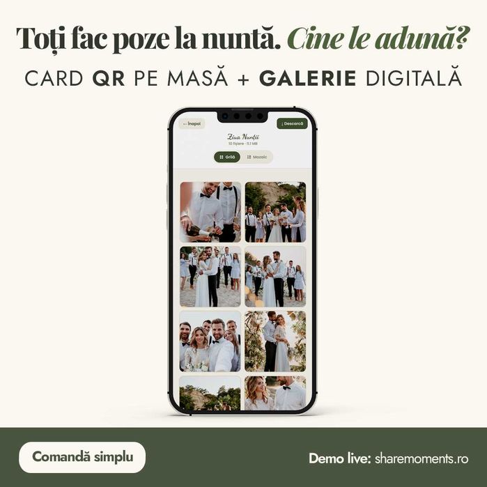 Card QR Nuntă - Galerie digitală cu Poze și Videoclipuri de la invitați