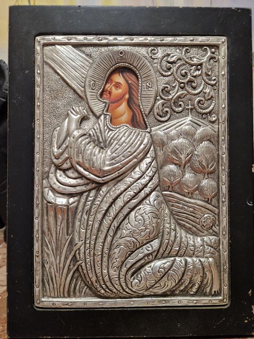 Страхотна сребърна антикварна икона със сертификат