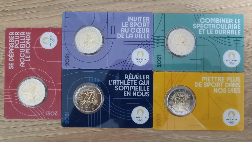 Лятна Олимпиада Париж 2024: 5х Монети 2€ цял сет, Paris olympia Euro