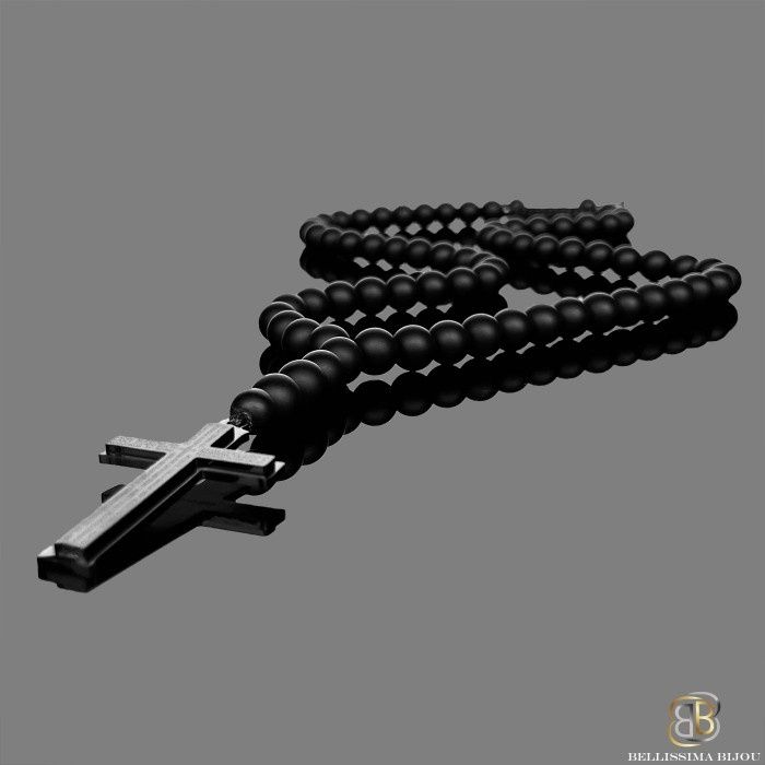 Черна Мъжка Броеница/Гердан със Стоманен Кръст