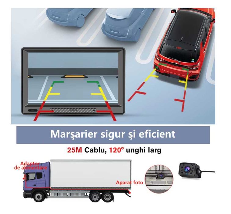 Navigator GPS ecran mare 9” Truck Harti Full Europa 2026 + Cameră Marșarier | iGO Primo | TIR / Camion