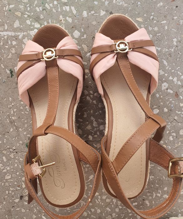 Tom Tailor 38 sandale platformă bej maro roz casual chic cu barete reglabile cu logo vizibil