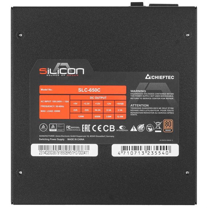 CHIEFTEC Silicon 650Wt 80Plus Bronze/ модульный, 24pin\PCI-E 6+2PIN(x2