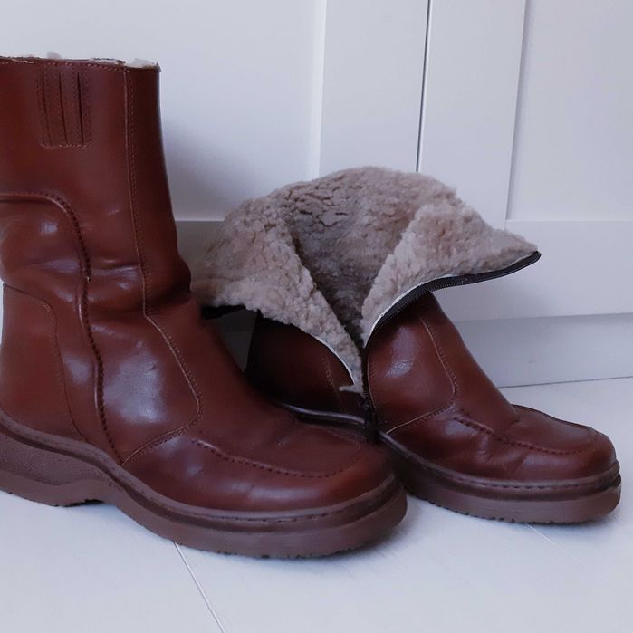 Cizme 36 dama femei din piele naturala, imblanite, maro