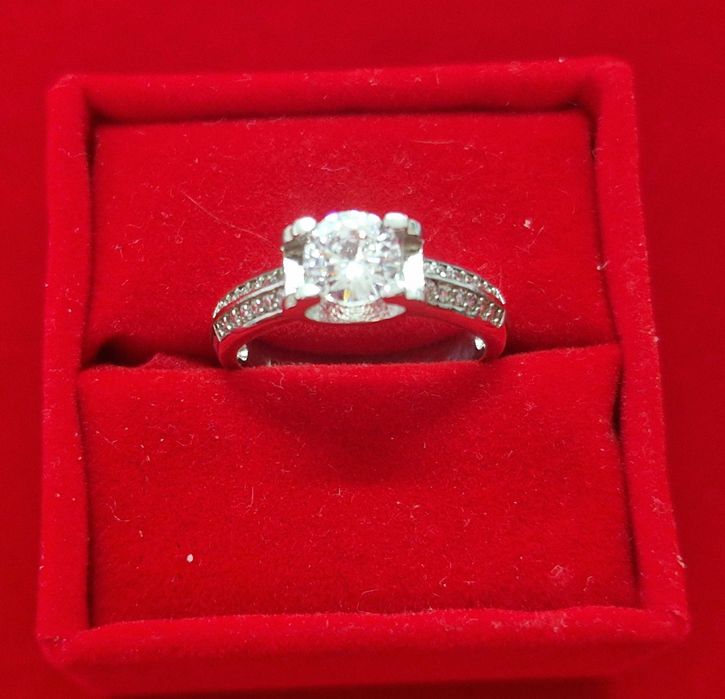 GR116, inel placat aur alb 18 k, model logodna, zirconiu alb fatetat