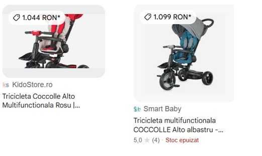 Tricicleta multifunctionala copii, copertina si maner parinte ALTO COCCOLLE, rosu