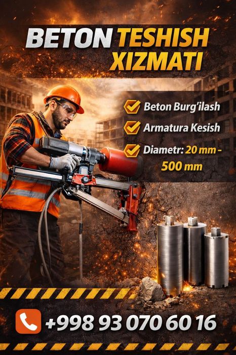 Beton teshish va eshik ochish xizmati