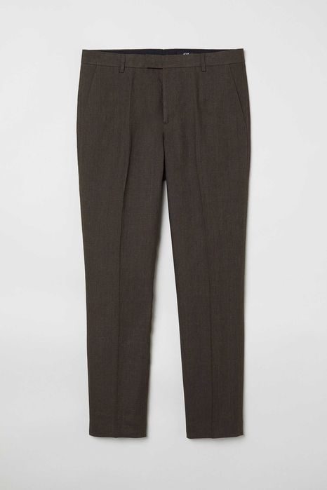 H&M - 2 costume vara premium slim fit din in 100% mar. 50/52 [talie 90-100 cm], gri/verde-kaki, noi