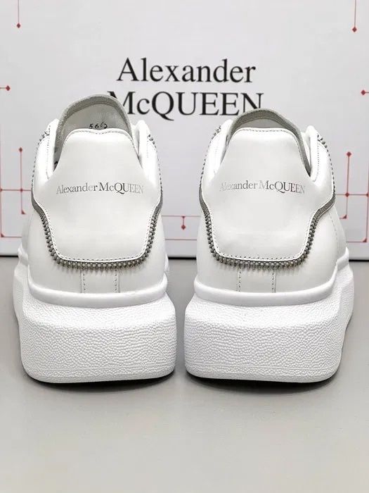 Adidasi Alexander Mcqueen albi zipper fermoar piele naturala