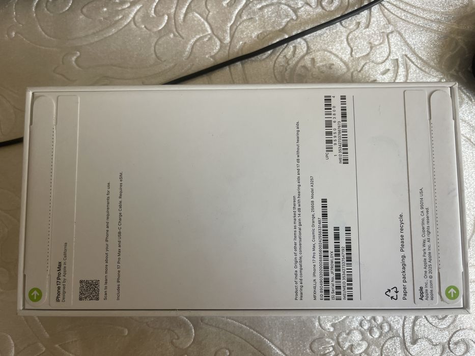 Apple Iphone 17 pro max 256Gb, Dual esim orange