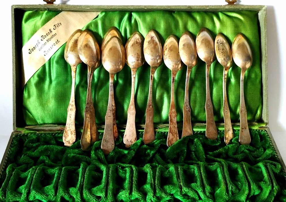 lingurițe,argint marcat, parțial aurit