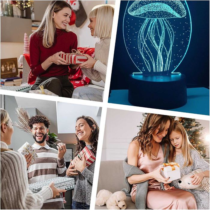 3D LED нощна лампа с основа: LED основа с дистанционно управление и USB кабел, 3D илюзорна лампа