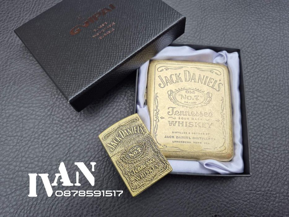 Табакера от месинг и запалка комплект Jack Daniel's
