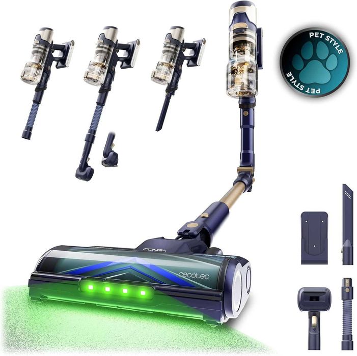 Вертикална прахосмукачка Conga Rockstar RS80 Pet Flex Detect. Мотор 600 W и всмукателна мощност 200 AW четка без косъмчета и заплитане