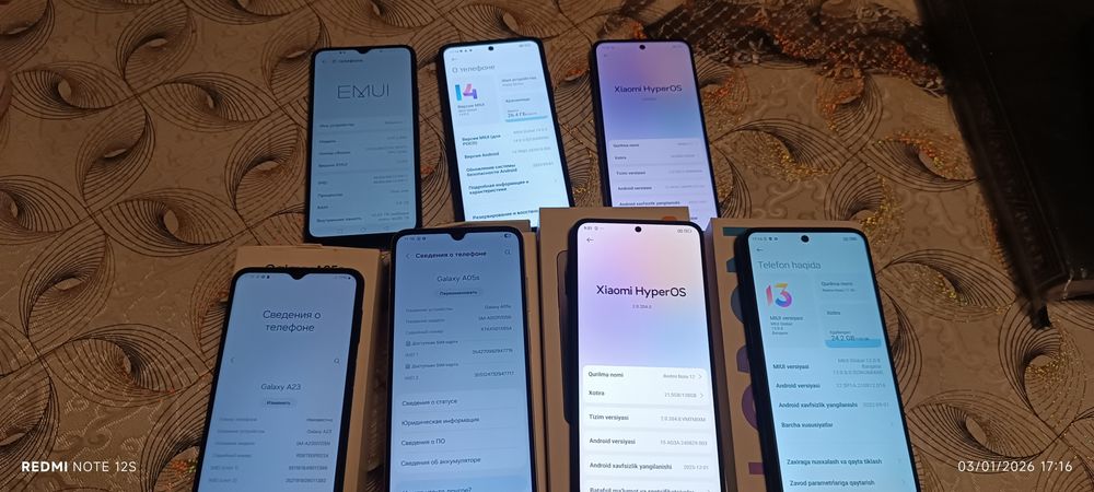 Samsung a23 a05s redmi 12 redmi not12 ideal holatda kamplekt