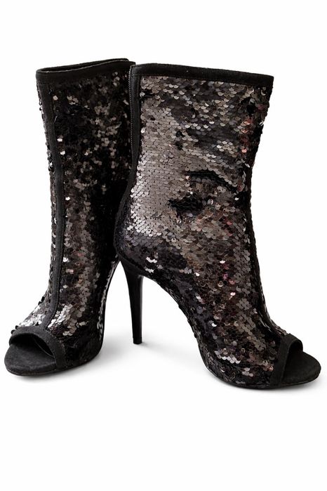 Botine negre piele si paiete, decupate in fata, pentru ocazii special