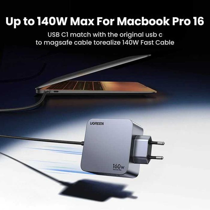 Быстрый зарядка UGREEN Nexode Pro 160W с 4 портами GaN Turbo-Charger
