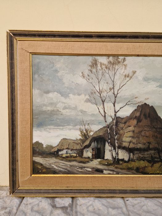 Чудесна антикварна белгийска картина масло върху платно