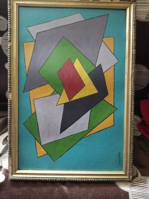 Tablou abstract semnat Jacques Villon – ulei pe carton, înrămat