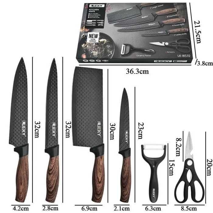 Комплект кухненски ножове,6 части, 4 кухненски ножа,1 ножица,1 белачка