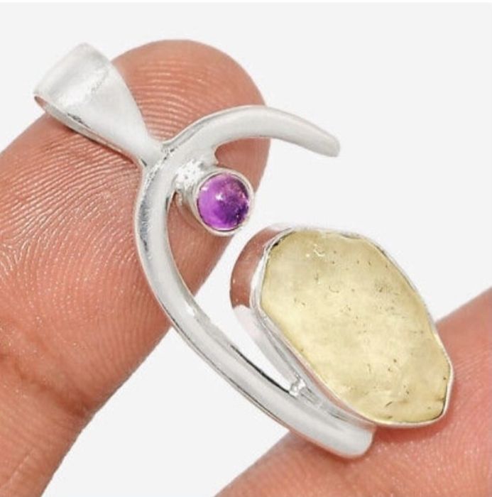 Pandantiv argint tectita Libiana și ametist și brățară ametist