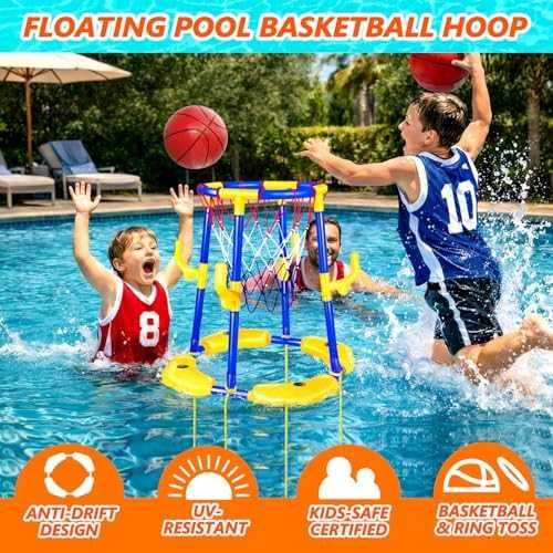 Нов Плаващ баскетболен кош за басейн с 4 топки и помпа за водни игри деца