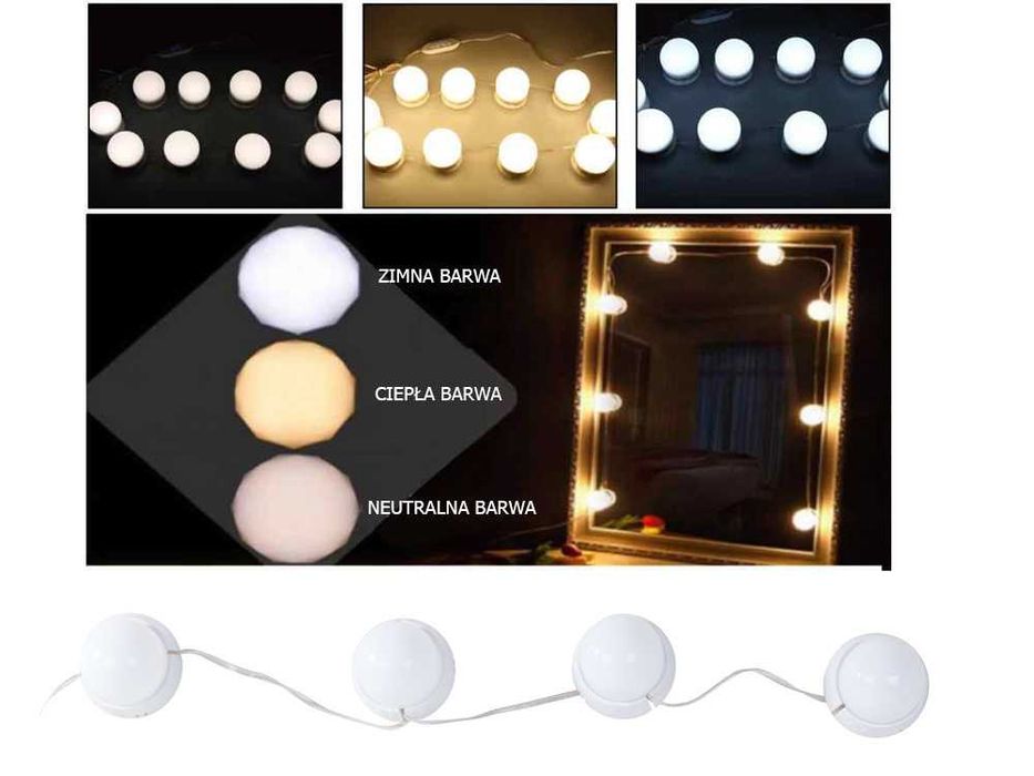 Set 10 lumini LED pentru oglinda si machiaj alimentare USB 3 culori