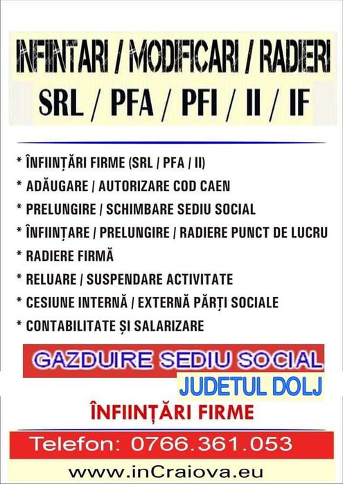 INFIINTARI FIRME / INCHIDERI FIRME - dosar complet la Registru