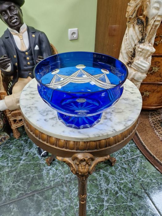 Рядка страхотна английска съветска кристална фруктиера купа