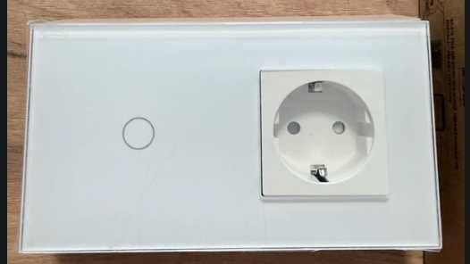 Întrerupător + priză Smart WiFi BSEED, panou sticlă alb, control din aplicație
