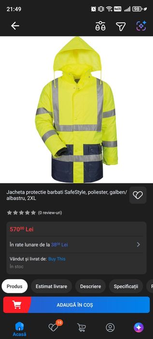 Geacă profesională cu benzi reflectorizante mărimea S