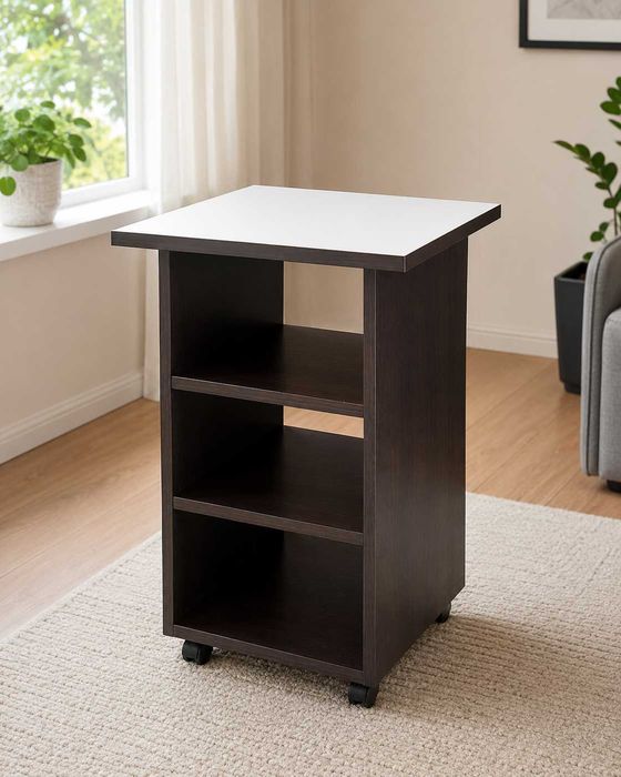 Corp mobil pe roti pentru imprimanta 3d , calculator , laptop etc wenge cu blat alb,  77x45x54 cm