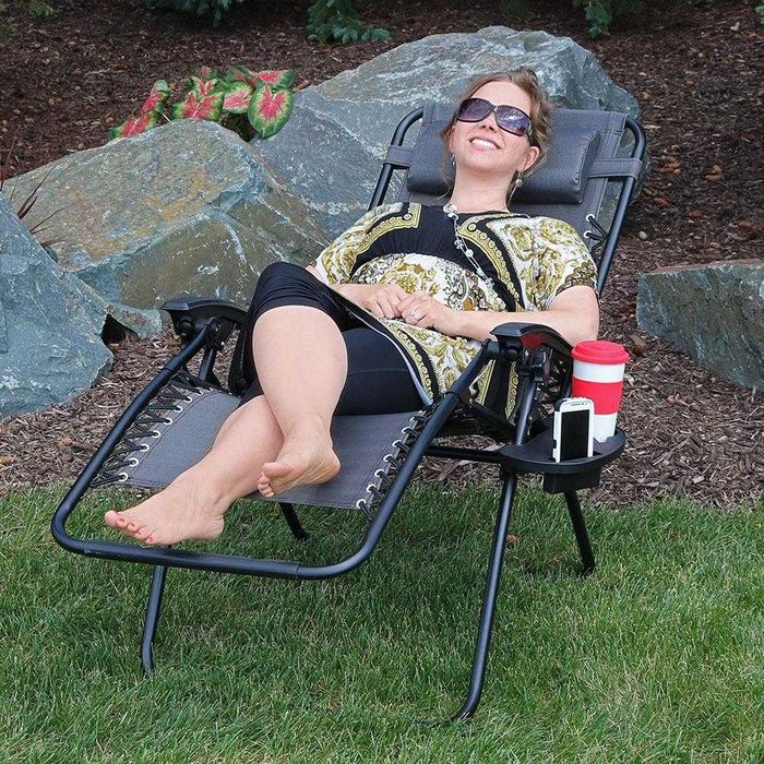 Sezlong Scaun de relaxare cu suport pentru pahare negru