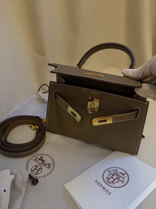 Geanta hermes kelly mini taupe- produs in stoc