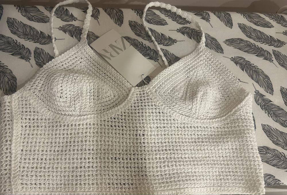 Топ Zara бял финно плетиво