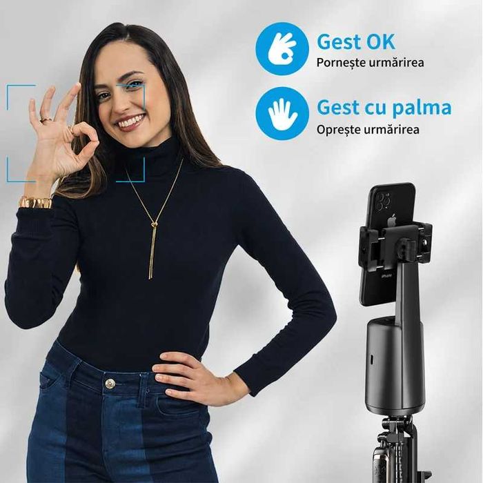 Stabilizator Inteligent NTS7 cu Auto Face Tracking, Rotire 360°, Live Streaming si Videocall NITU