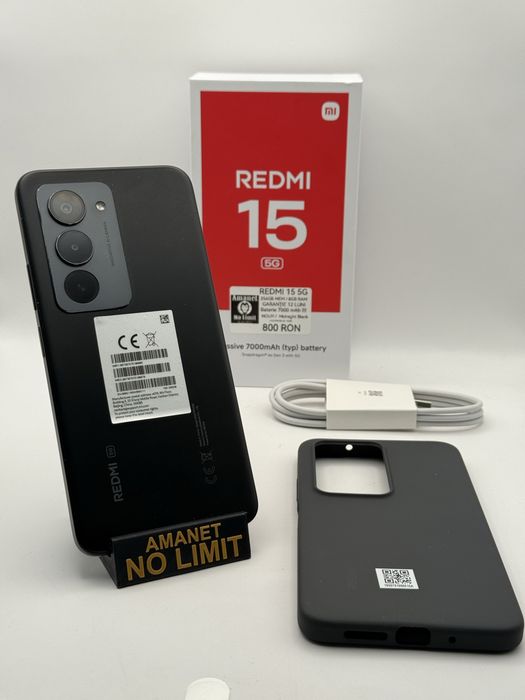 Redmi 15 Black 5G Baterie 7000mAh Nou Garantie 1an, AMANET NO LIMIT.