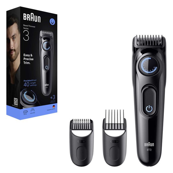 Aparat de tuns barba Braun Beard Trimmer Seria 3 BT3520, Lama ultra ascutita, +3 Accesorii de ingrijire: 2 Piepteni, 1 Perie de curatare, Rotita, etc.