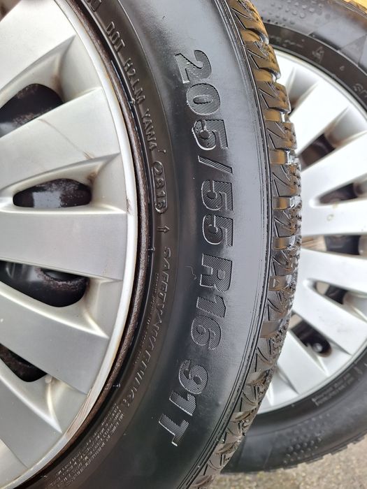 Set complet roti Vw 16" jante tabla, anvelope iarna + capace originale